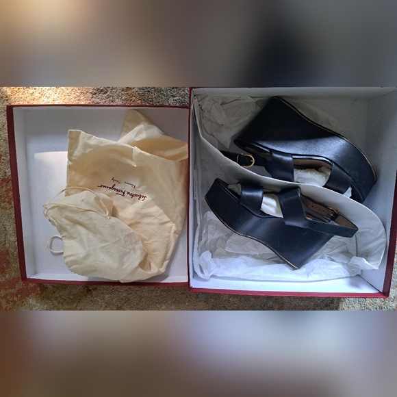 Ferragamo Wedges, Black, Size 7 - Picture 2 of 8